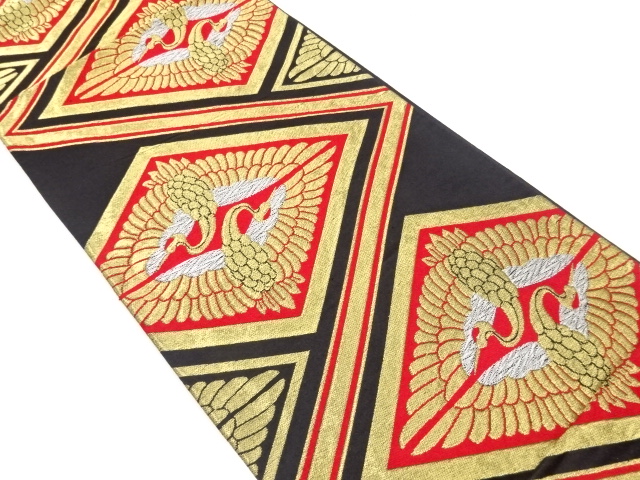 JAPANESE KIMONO / ANTIQUE FUKURO OBI / SILK / WOVEN RHOMBUS